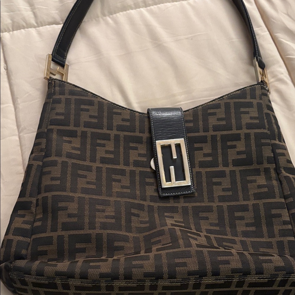 Fendi Zucca Black and Brown Monogram Shoulder Bag